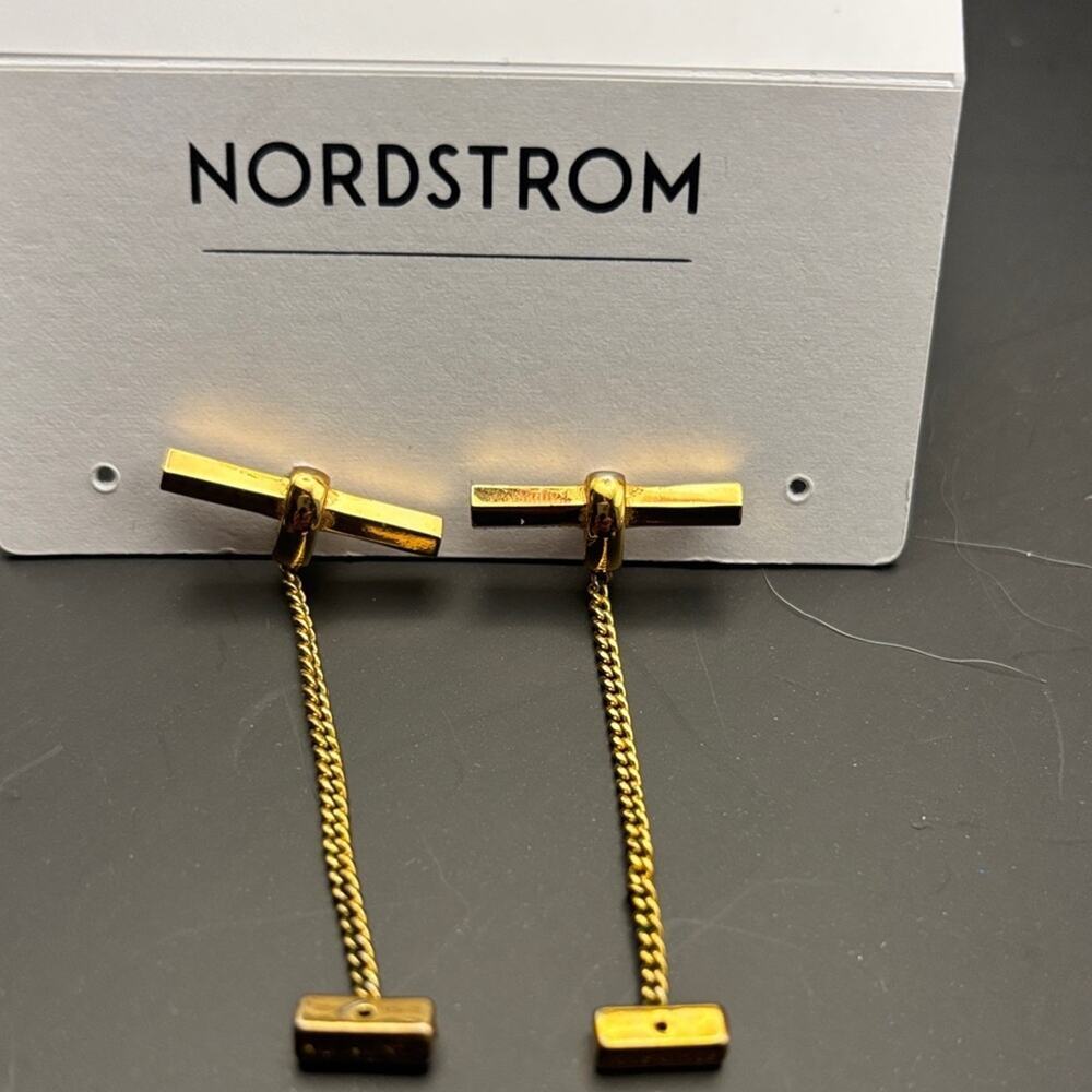 Nordstrom Gold Bar Drop Chain Earrings Minimalist Linear Dangle NWT - Picture 5 of 5